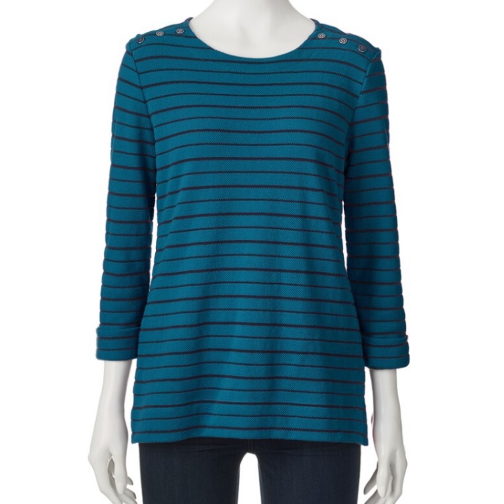 Croft & Barrow Stripe 3/4 Sleeve Crew Neck Women Petite Small Top Shirt Blouse